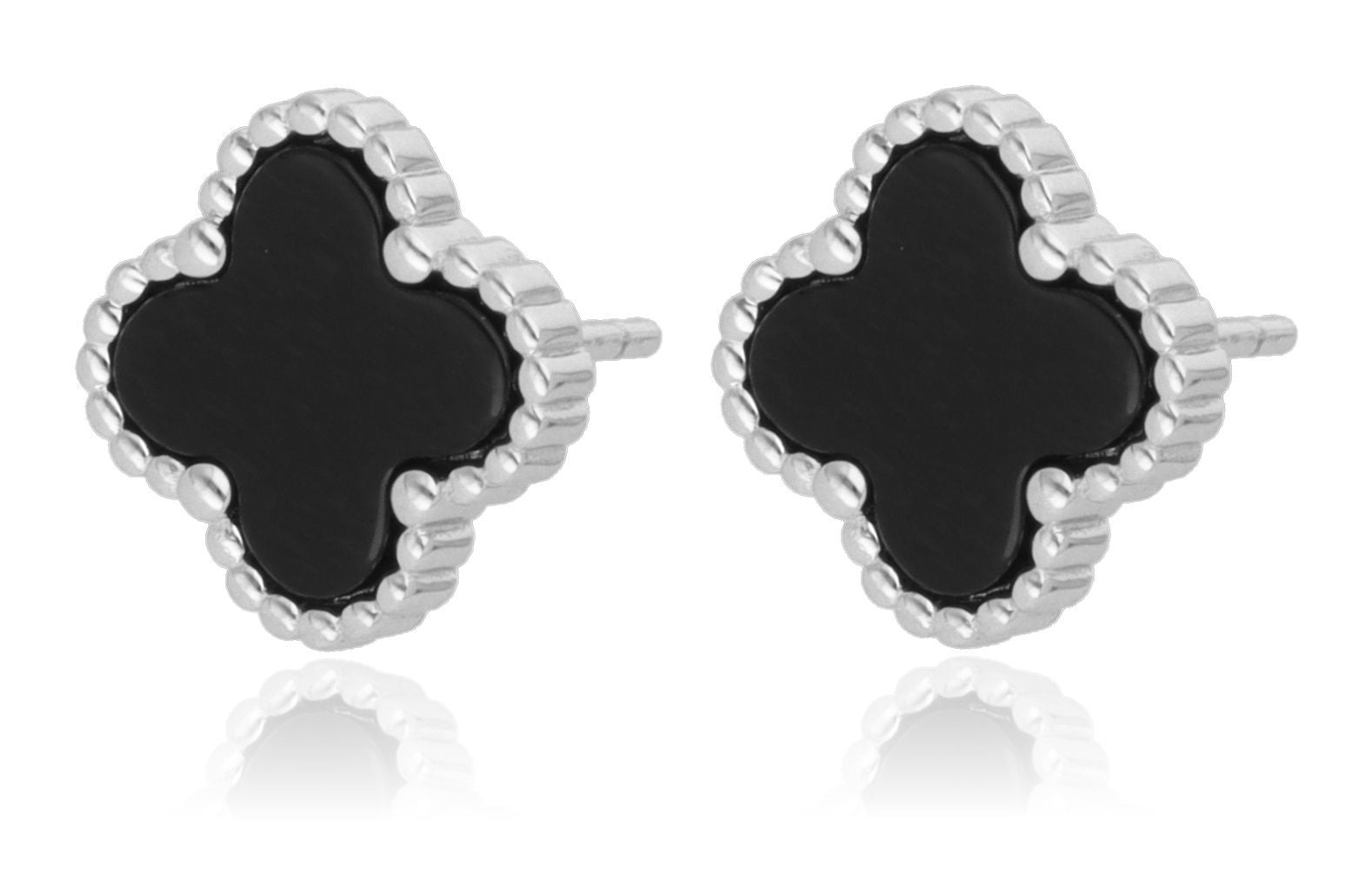 Silver Earrings black onyx Moroccan clover 10.6m