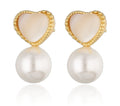 Silver Earrings heart shell pearl gold plated 16m
