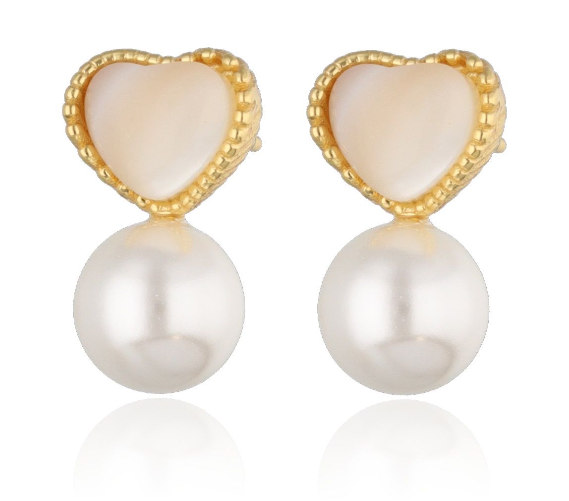 Silver Earrings heart shell pearl gold plated 16m