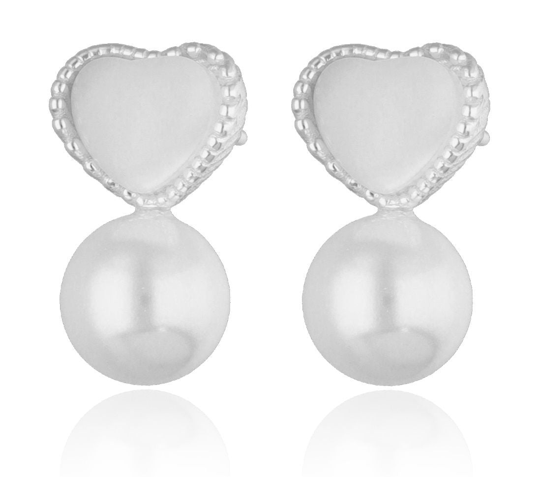 Silver Earrings heart shell pearl 16m