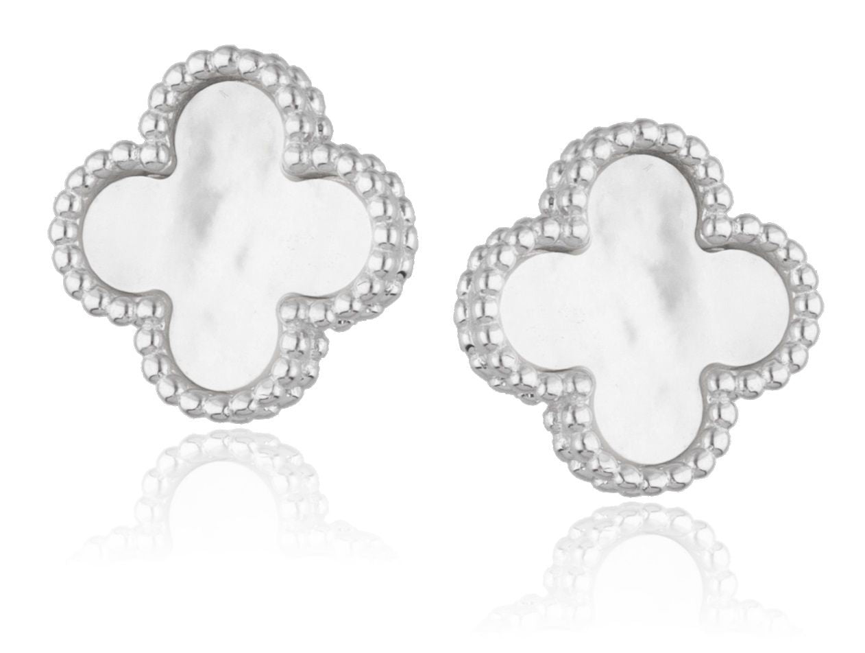 Silver Earrings Shell Moroccan Clover 14.8 M