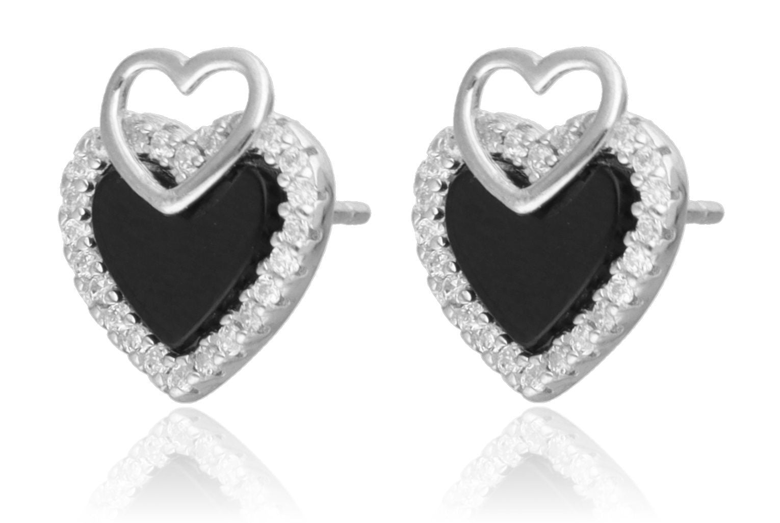 Silver Earrings onyx heart 11.7m