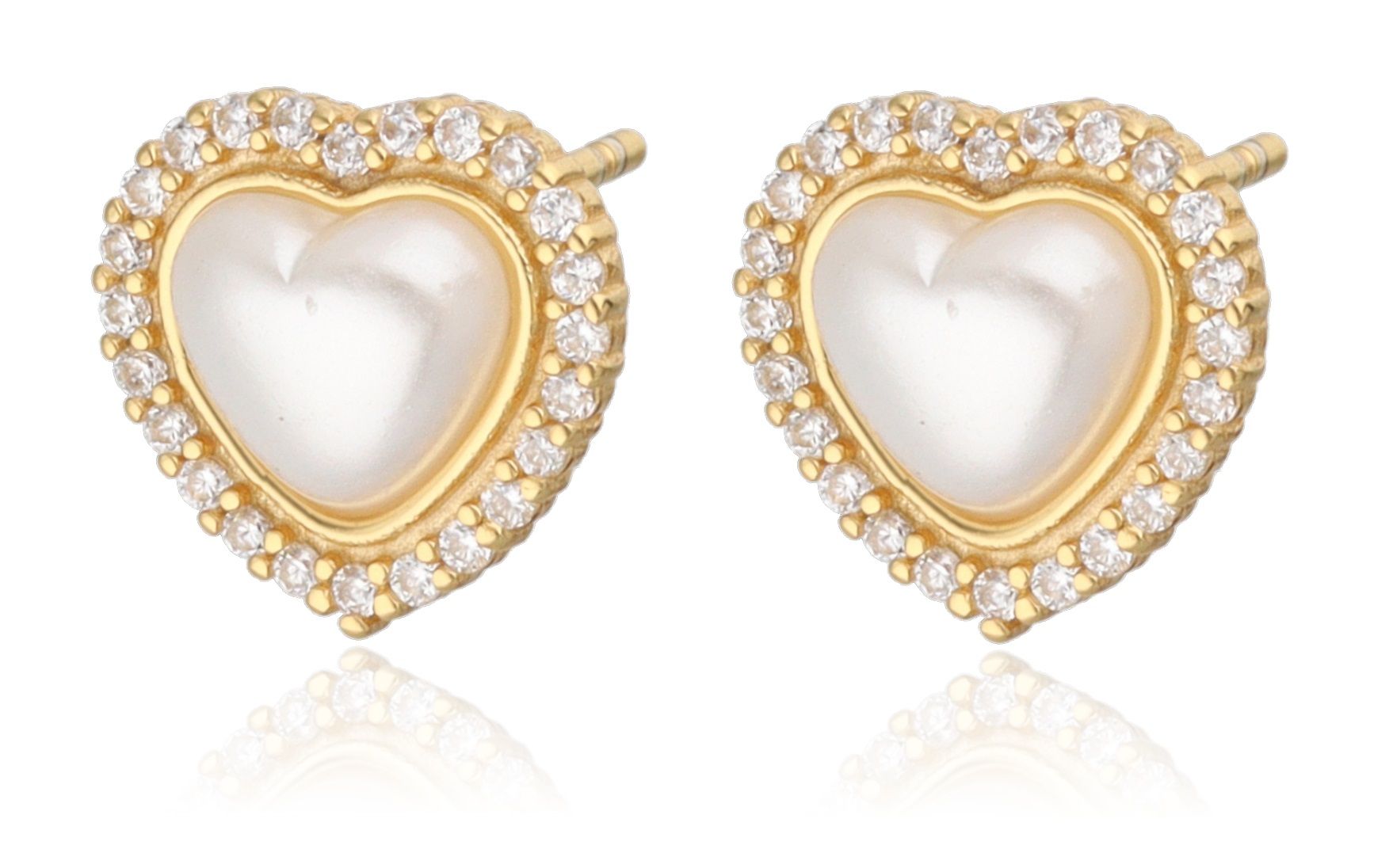Silver Earrings pearl heart gold plated 10m