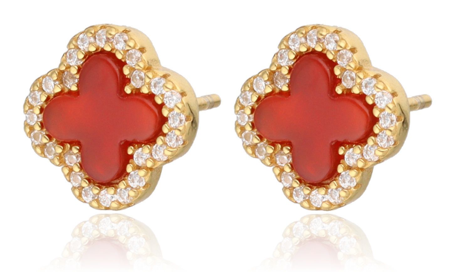 Silver Earrings Moroccan Clover with Red Onyx stone | 10.2 mm