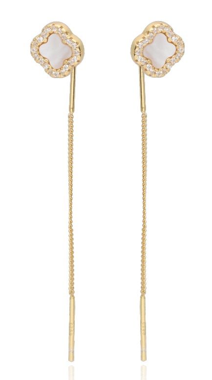 Silver Earrings gold plated broached shell Moroccan clover 11+30m