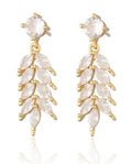 Silver Earrings with Leaf Motif and CZ Stones 28.8 mm | Gold Plated