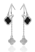 Silver Earrings Moroccan Clover Black Onyx