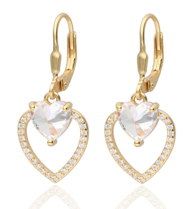 Silver Earrings gold plated heart English long 14.3m