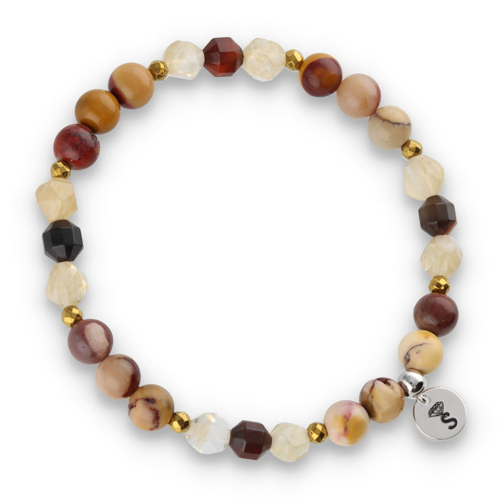 Silver Bracelet -30% mookaite, citrine, coffee agate, hematite