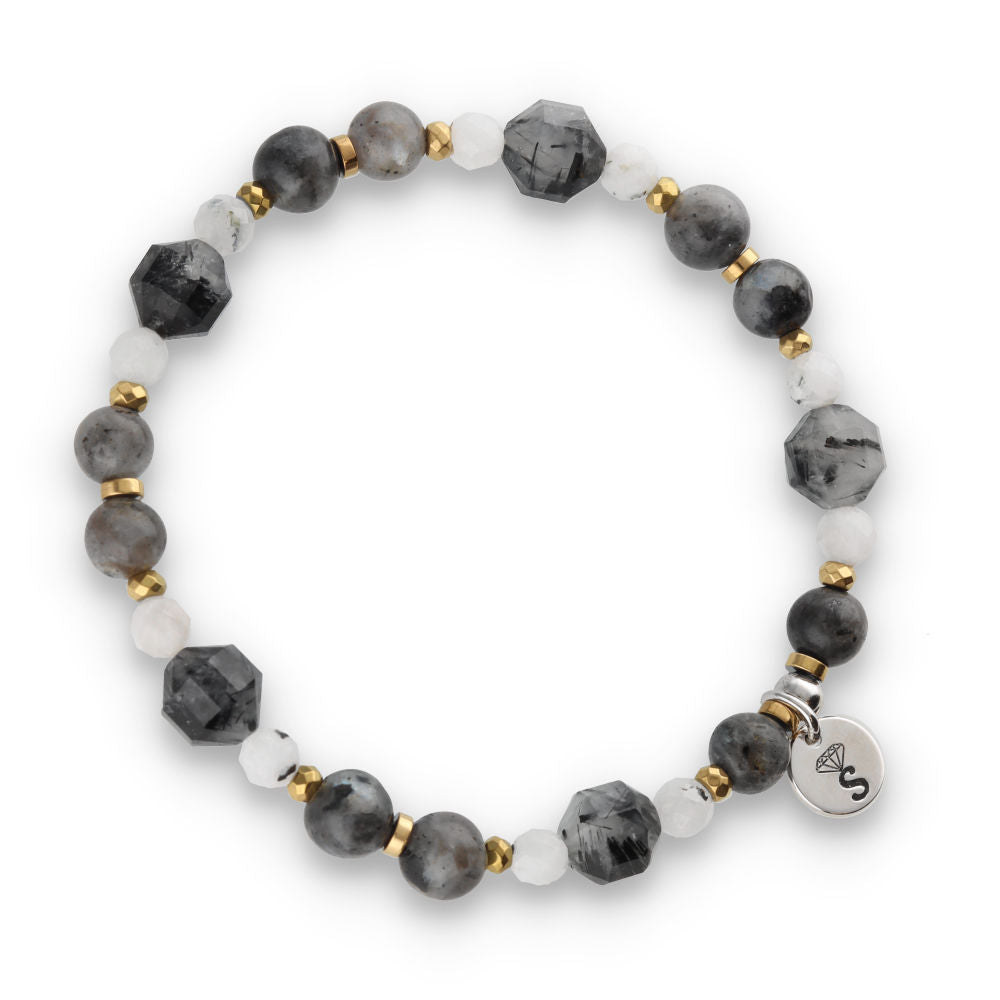 Silberarmband -30% Labradorit, Mondstein, Rutilquarz, Hämatit
