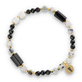 Silver Bracelet - 30% blue moon stone, black tourmaline, white stone, hematite