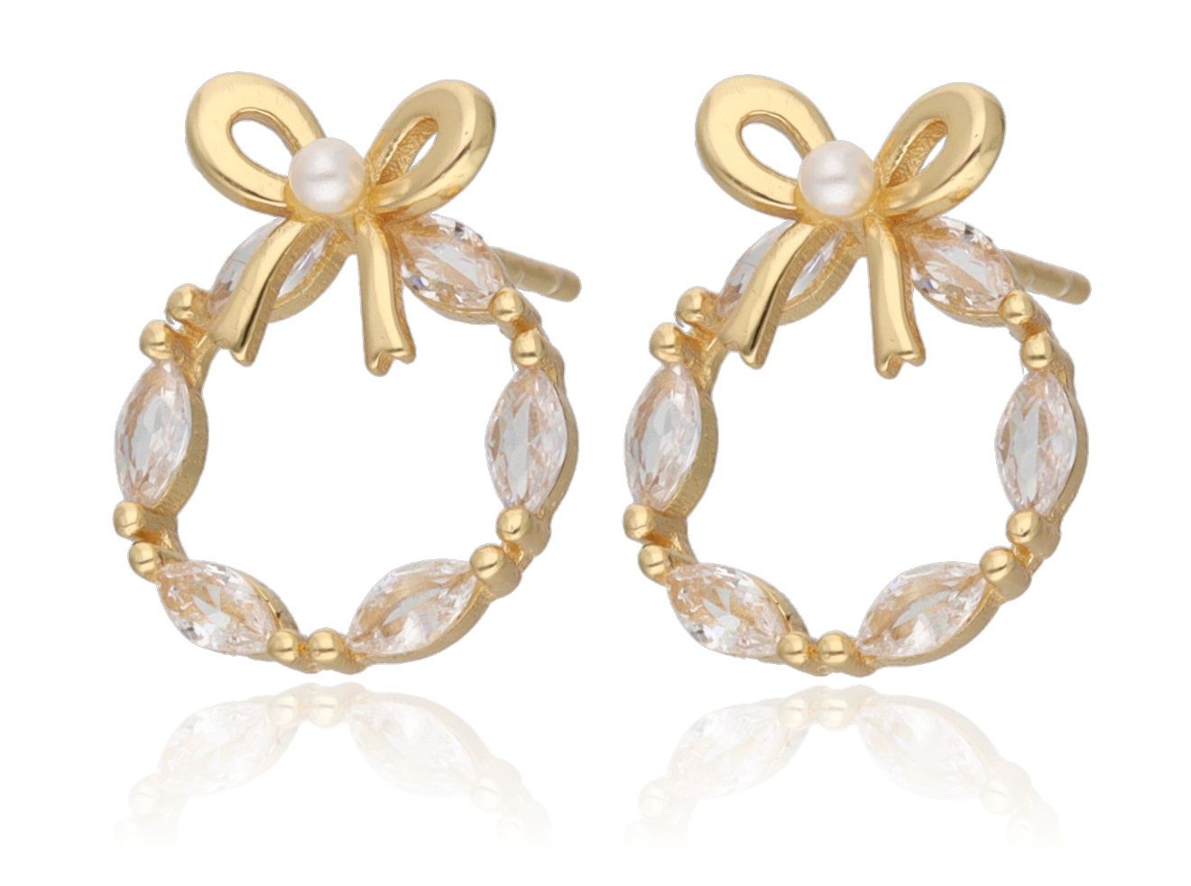 Silver Earrings gold plated bow 13.7 m