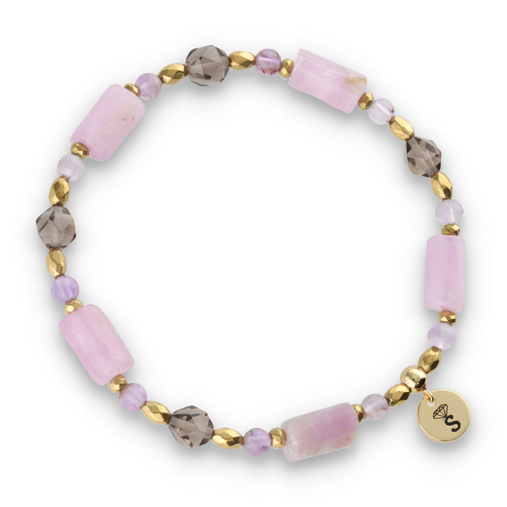 Silver Bracelet -30% Smoky quartz, Purpurite, Ghost quartz, Hematite