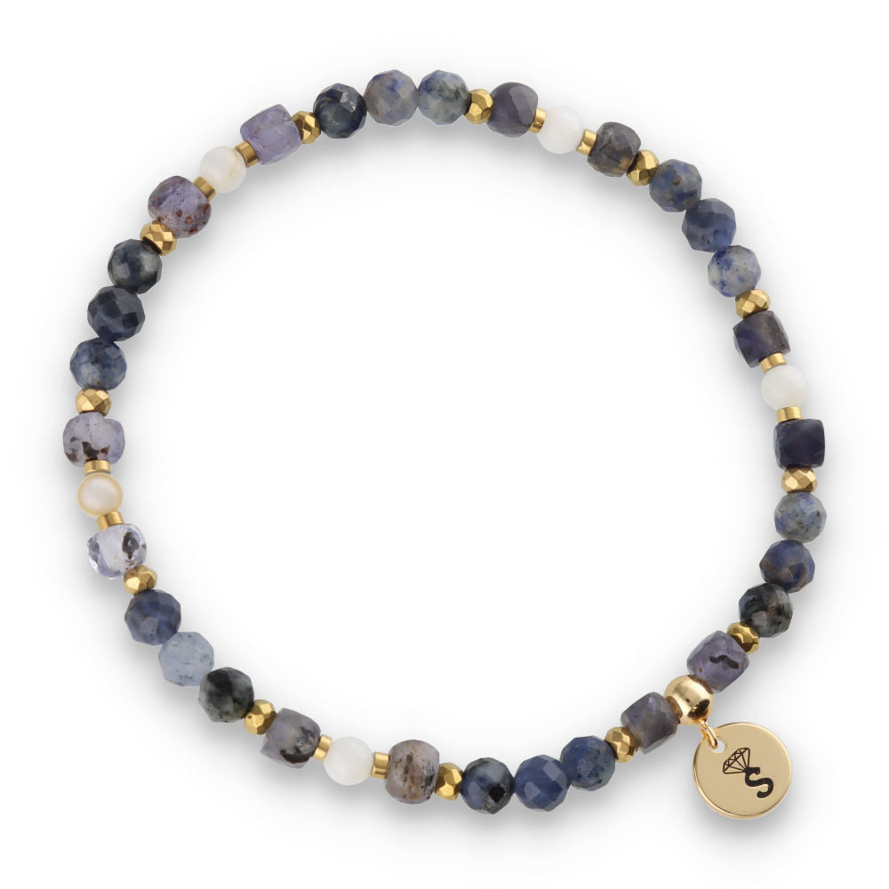 Silver Bracelet -30% sodolite, iolite, shell pearl, hematite