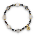 Silver Bracelet -30% black agate, terahertz, rutilated quartz, hematite