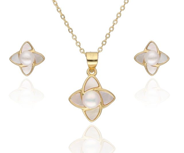 Silberschmuck-Set NEU vergoldet Perlenmuschel 13mm 10mm 43+3cm