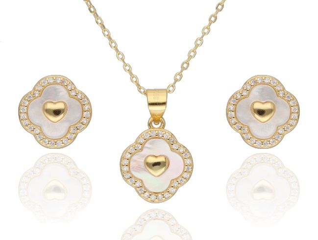 Silberschmuck-Set vergoldet 43+3 12mm Muschel marokkanisches Kleeblatt