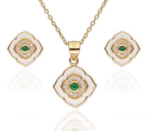 Silberschmuck-Set vergoldet 13 mm 11 mm Emaille Smaragd 43+3