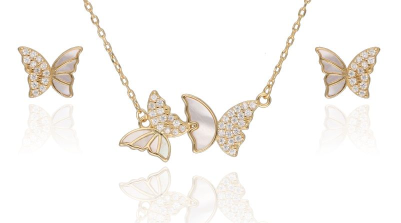 Silberschmuck-Set vergoldeter Schmetterling 22.7m 11.5m 43+3cm
