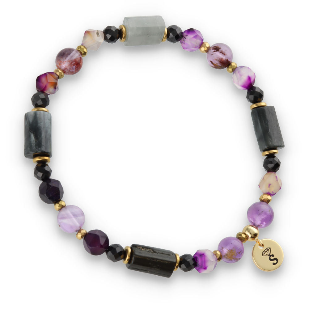 Silver Bracelet -30% tourmaline, hematite, hawks eye, agate, quartz