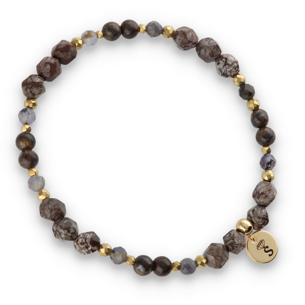 Silver Bracelet -30% jasper, hematite, bronzite, cordierite