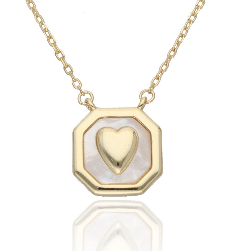 Silver Necklaces 43+3cm gold plated heart 13m shell
