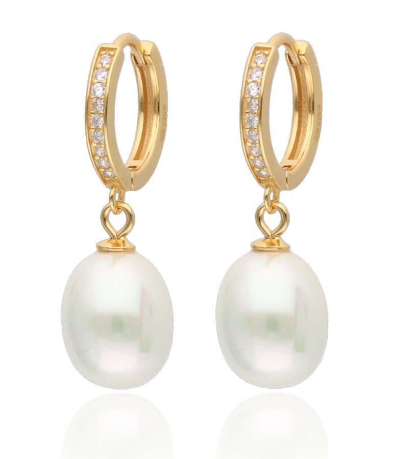 Silver Earrings gold plated pearl 12.8