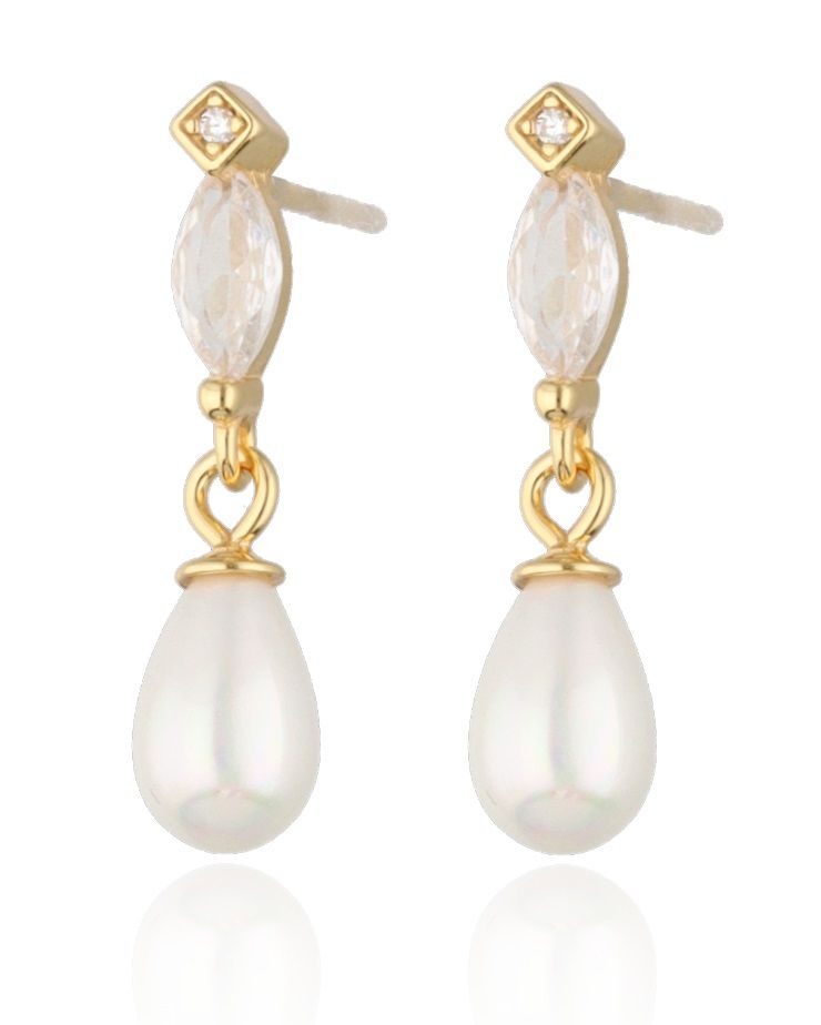 Silver Earrings gold plated pearl 19m