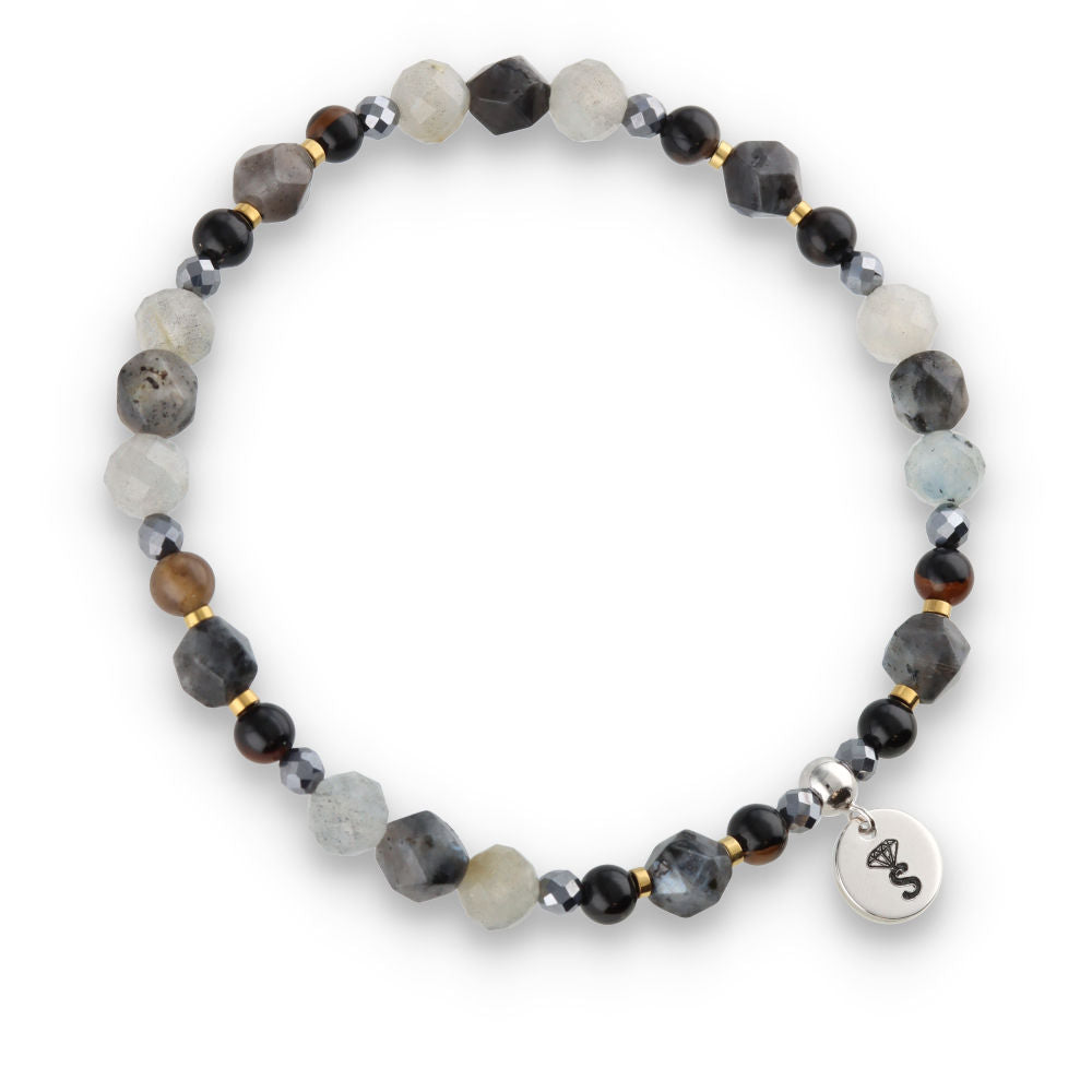 Silver Bracelet -30% labradorite, hematite, terahertz, agate