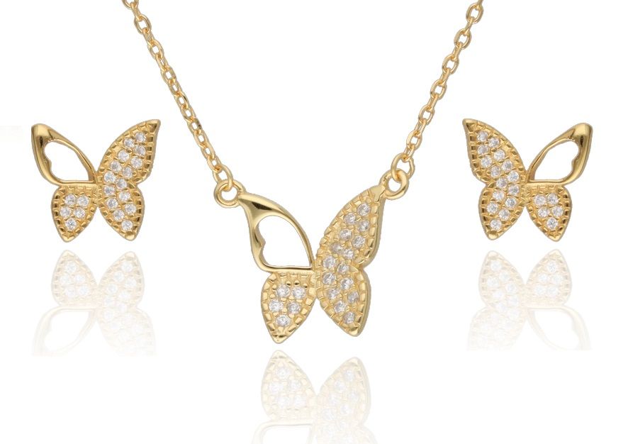 Silberschmuck-Set Schmetterling vergoldet 12mm 9.8mm 43+3cm
