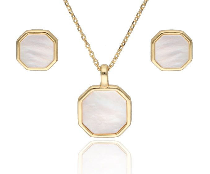 Silver Jewelry Set NEW shell gold plated 13m 10m 43+3cm