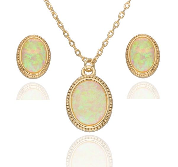 Silberschmuck-Set NEU vergoldet op04 Opal 43+3cm