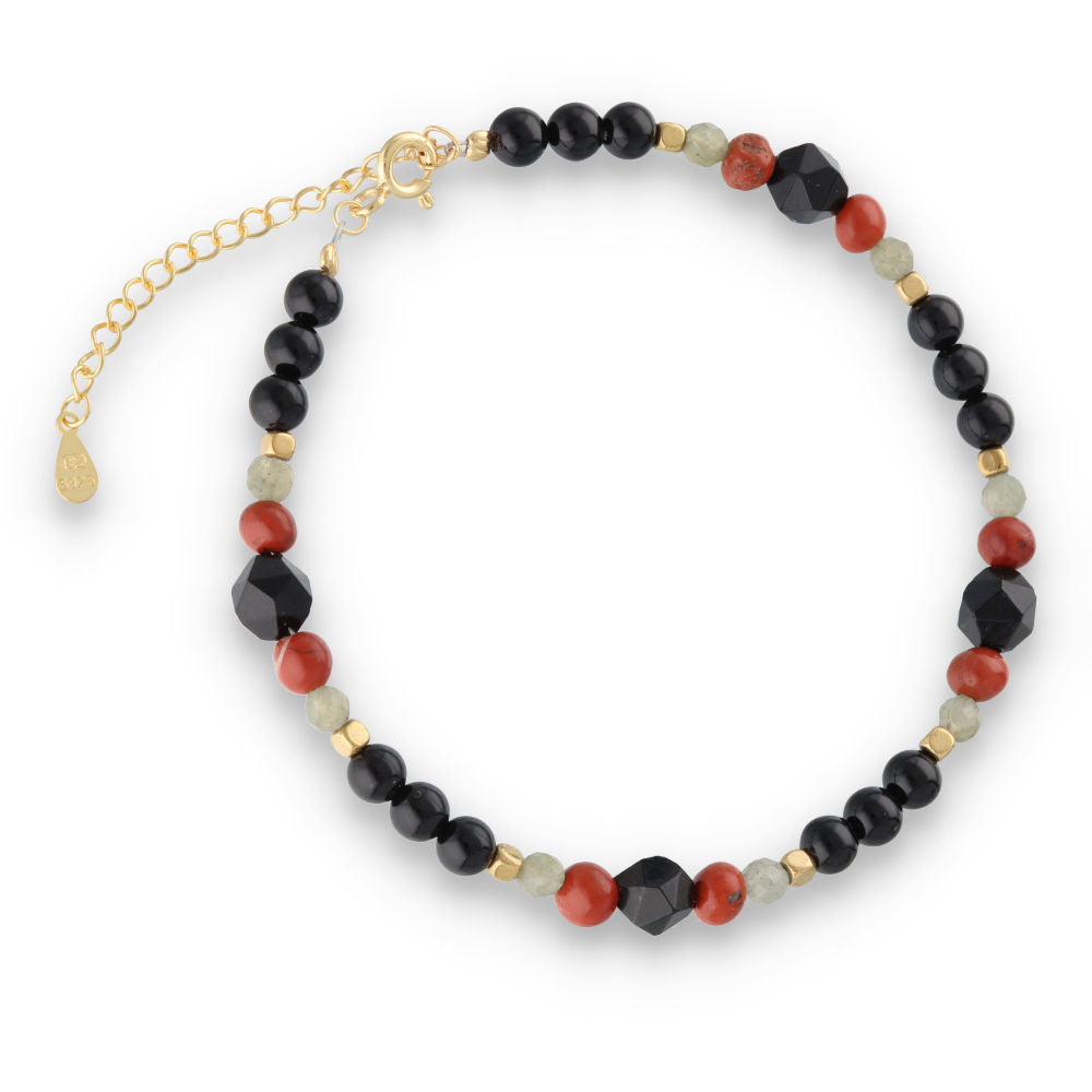 Silver Bracelet -30% black agate, red jasper, labradorite, hematite