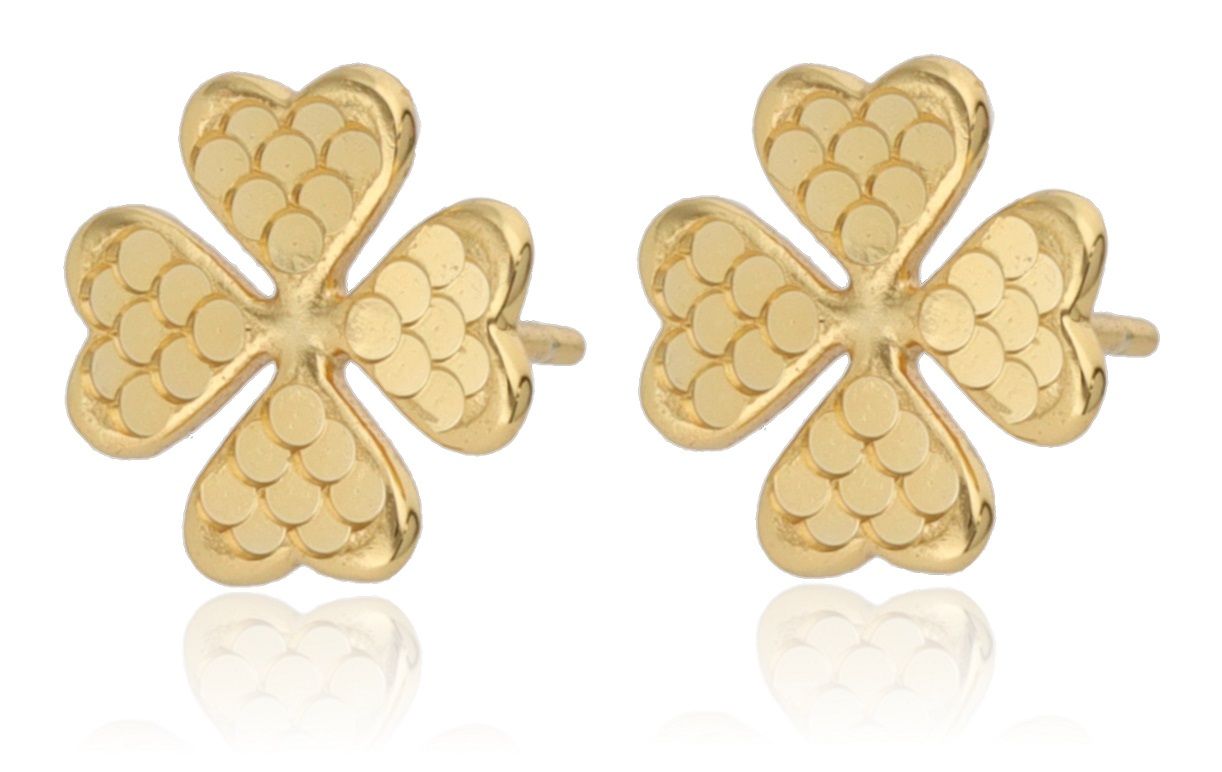 Silver Earrings gold plated clover 10m