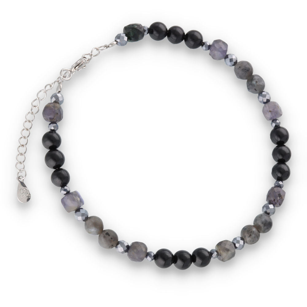 Silver Bracelet -30% tourmaline, iolite, labradorite, terahertz