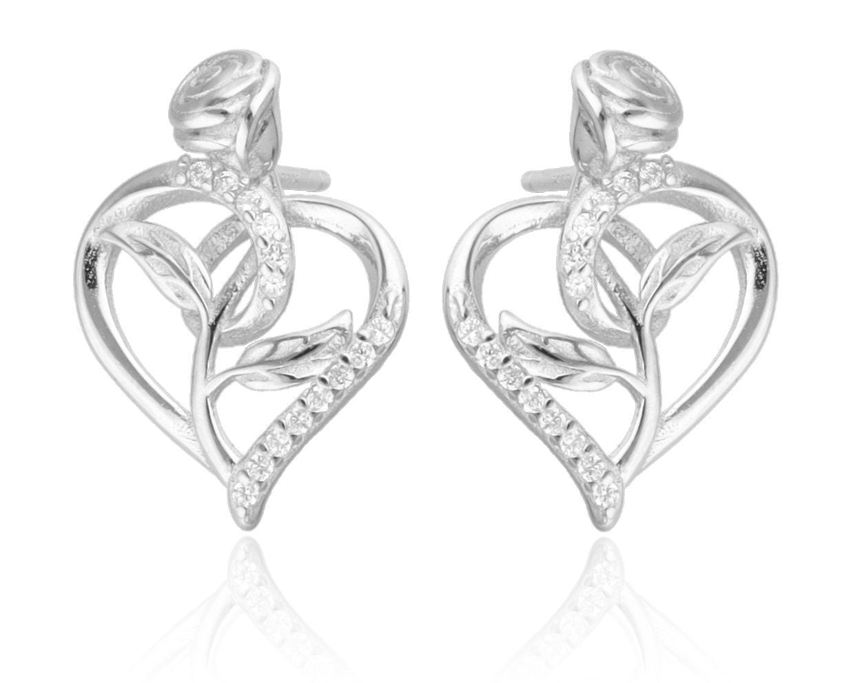 Silver Earrings NEW heart rose 11.5m