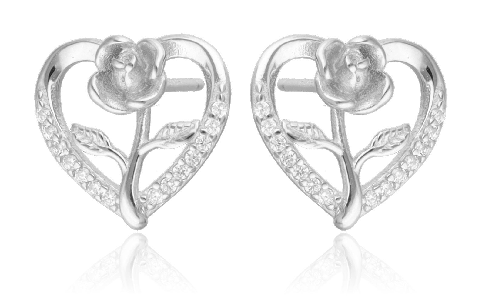 Silver Earrings NEW heart rose 11.5m