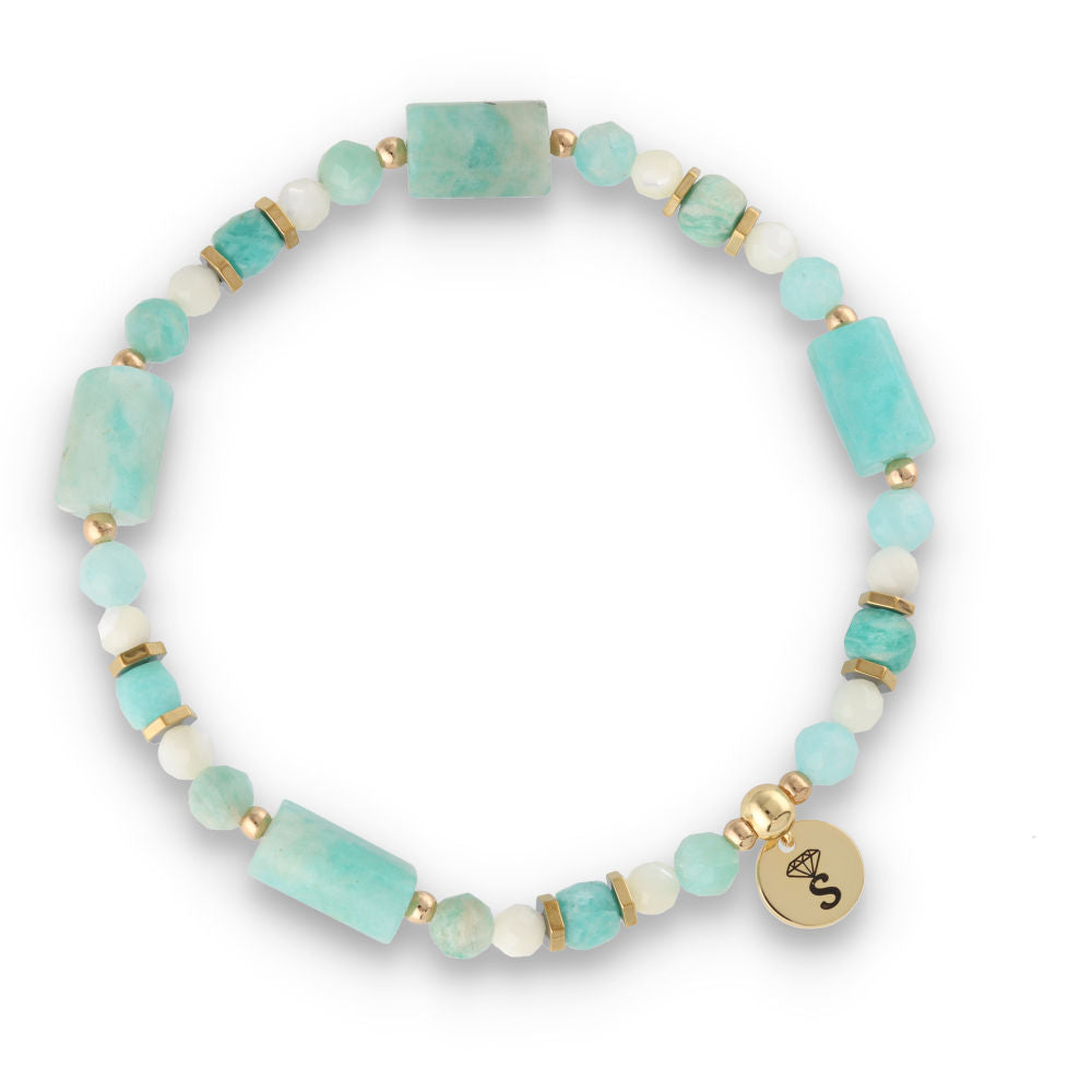 Silver Bracelet -30% shell, amazonite, hematite
