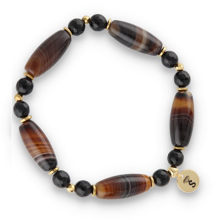 Silver Bracelet -30% Bostwana agate, hematite, black agate