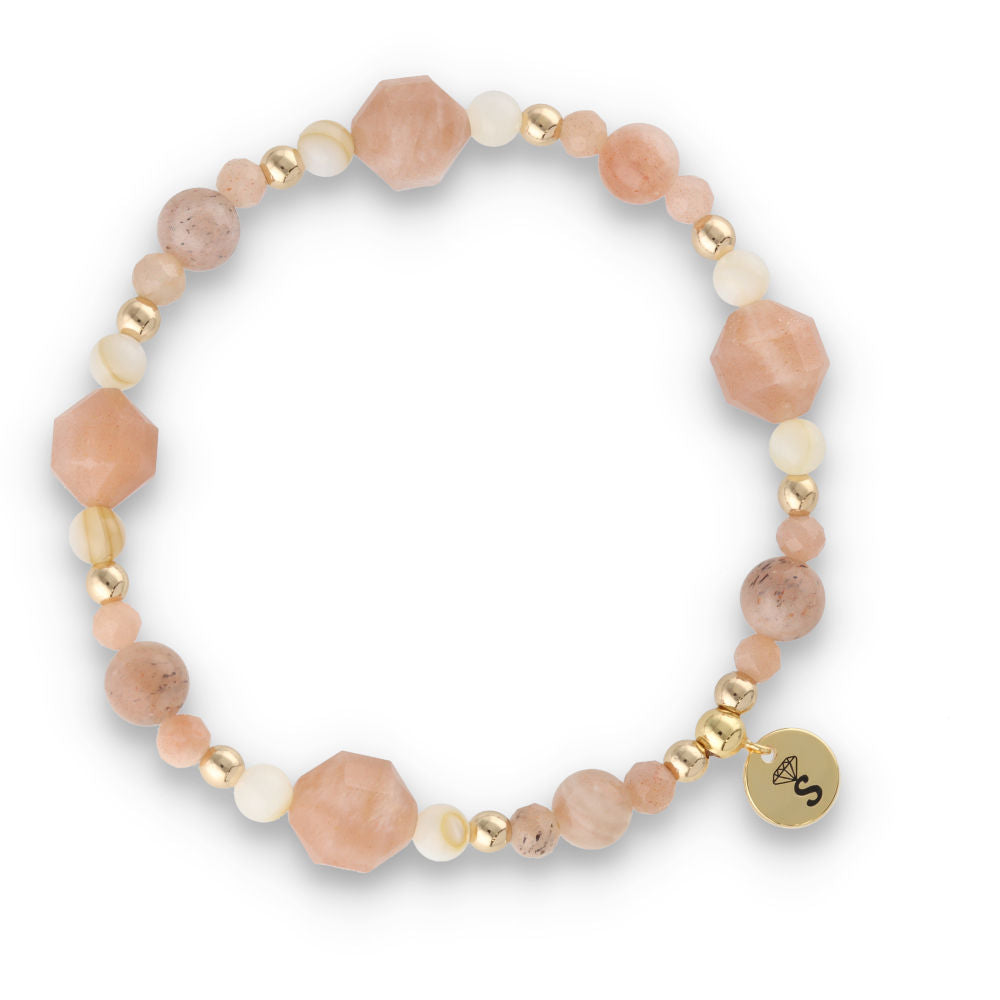Silver Bracelet -30% sunstone, hematite, shell