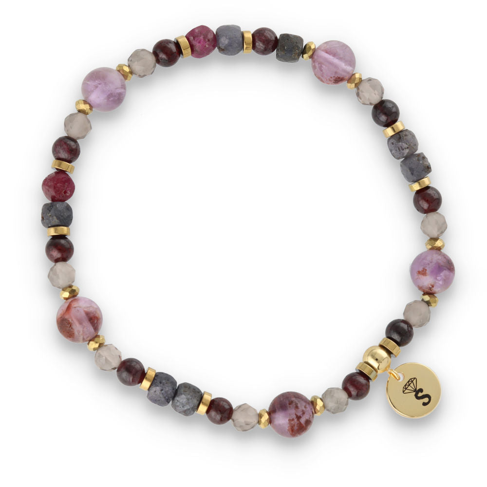 Silver Bracelet -30% quartz, hematite, sapphire, ruby, garnet