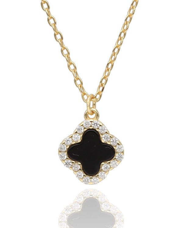 Silver Necklaces 43+3cm Moroccan clover black onyx 9m