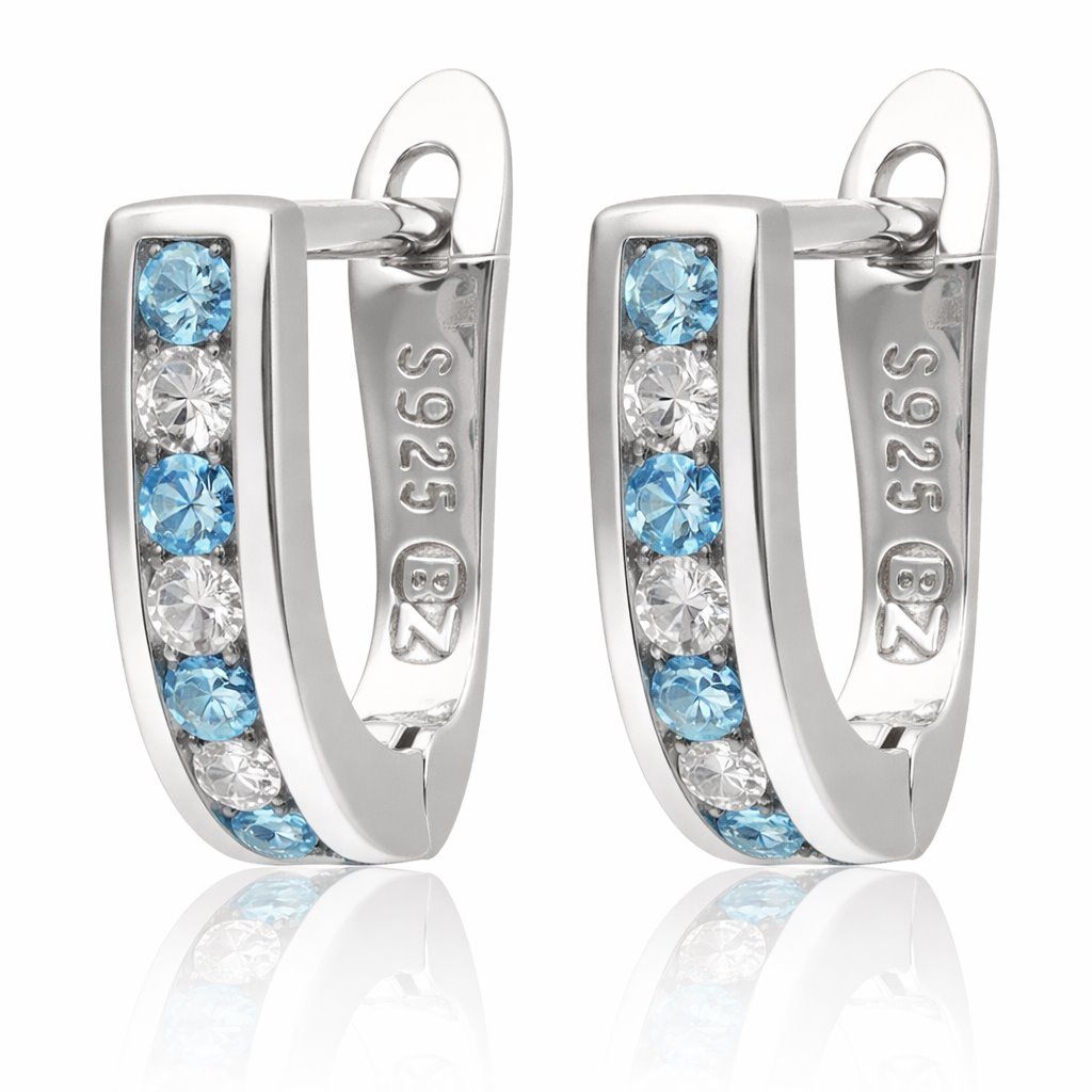 Silver Earrings white+aquamarine commas