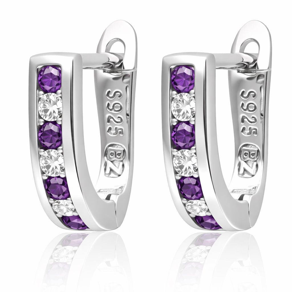 Silver Earrings white+amethyst commas