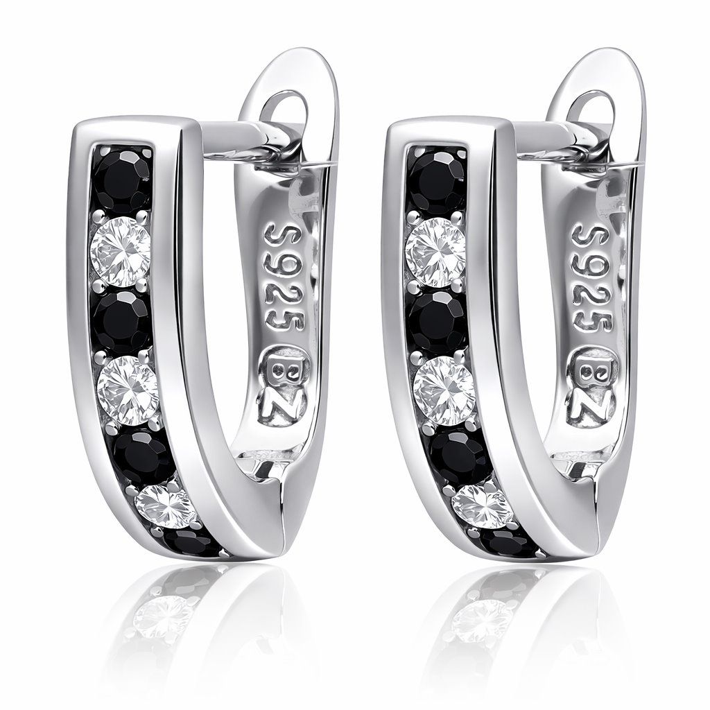 Silver Earrings white+onyx commas