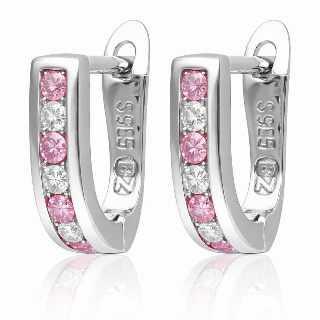 Silver Earrings white+pink commas