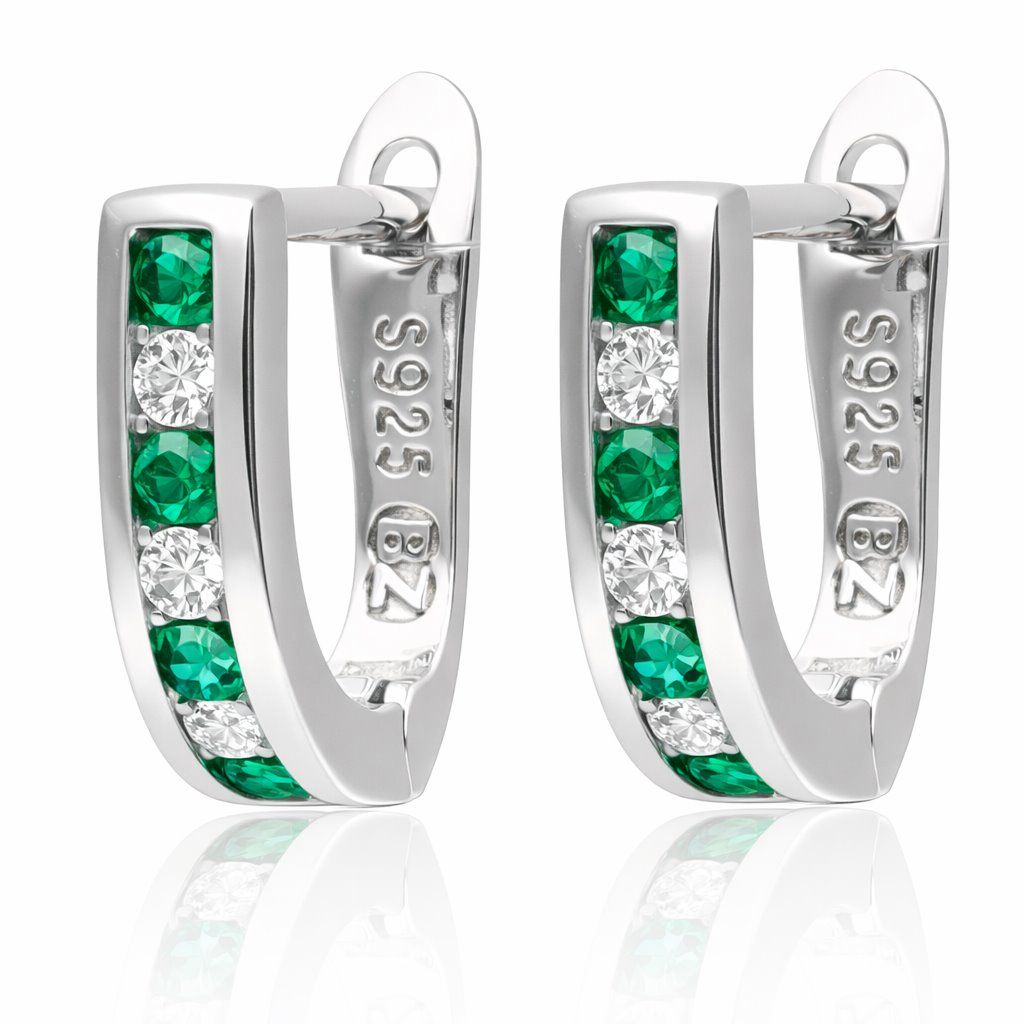 Silver Earrings white+emerald commas
