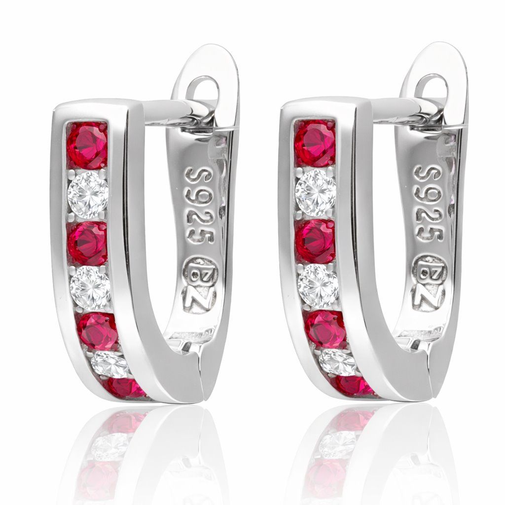 Silver Earrings white+red steel jade commas