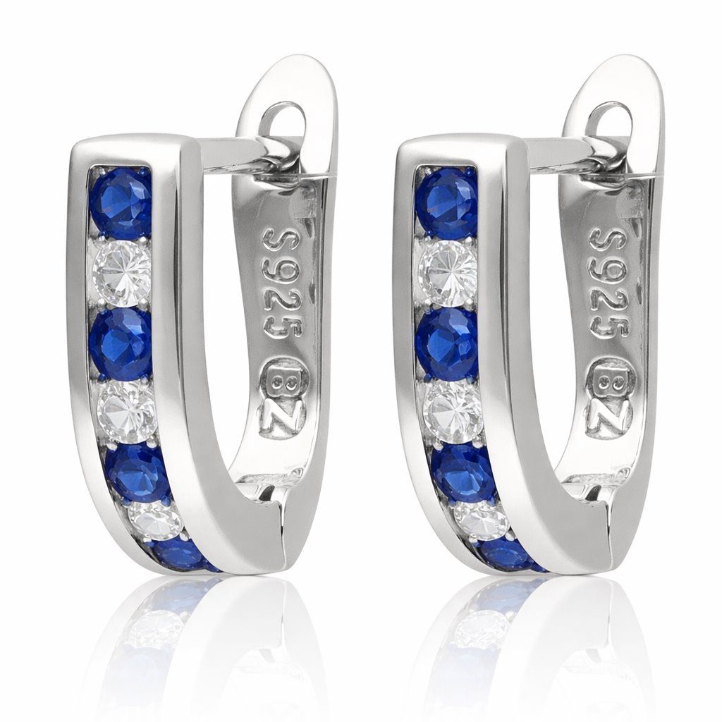 Silver Earrings white+blue steel jade commas
