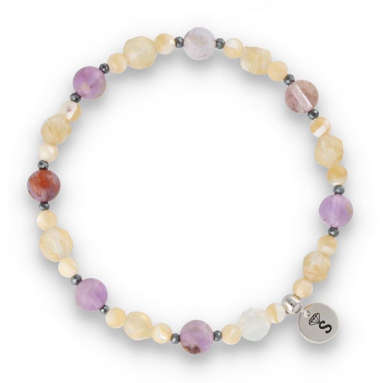 Silver Bracelet -30% quartz, shell, citrine, hematite